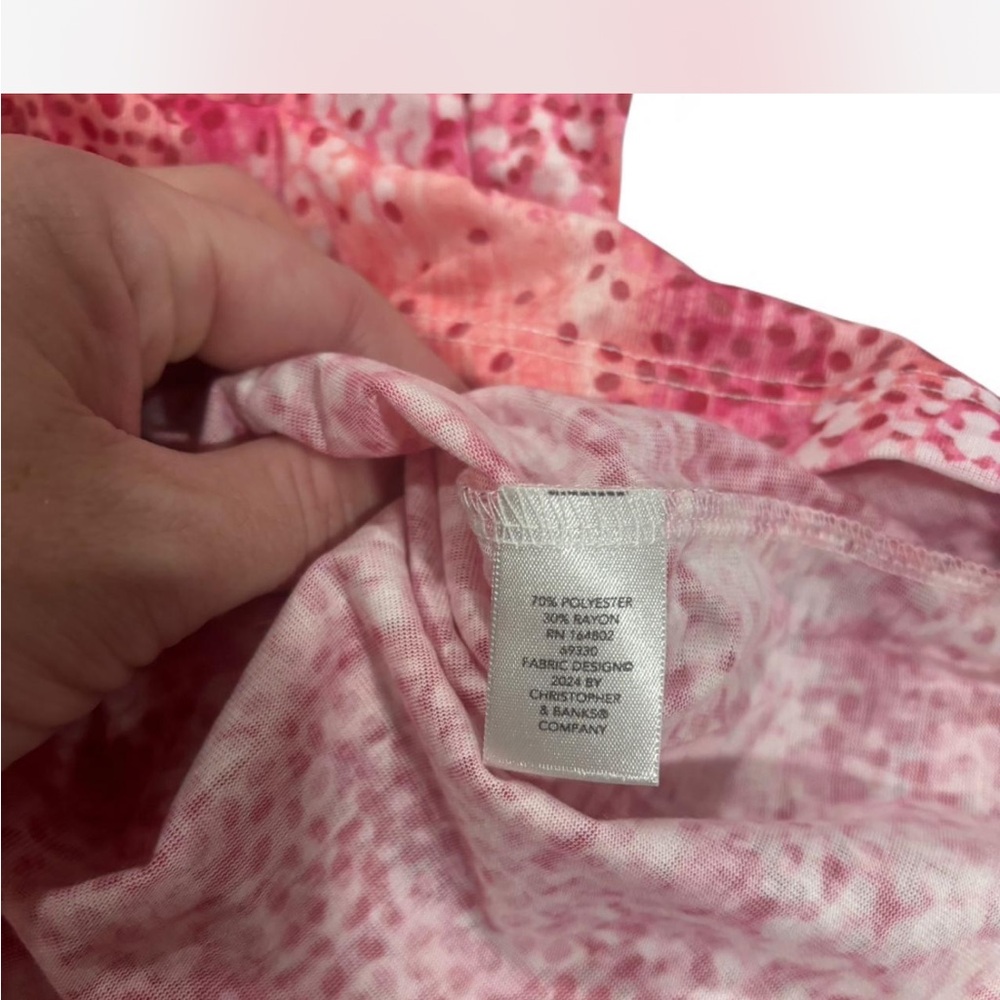 CJ Banks Womens 2X Pink White Dot Print Pintuck Split Neck 3/4 Sleeve Blouse NEW - Picture 6 of 8